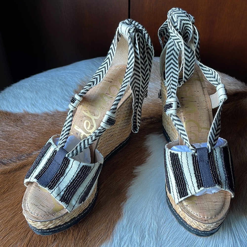 7 1/2 Sam Edelman black white mules Tre